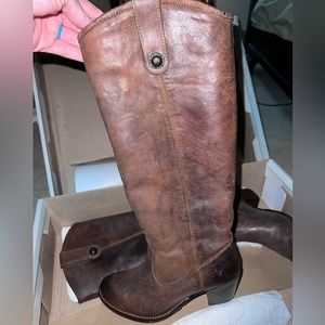 New Frye Boots. Size 7, women’s. New in box. Jackie Button, Cognac color.